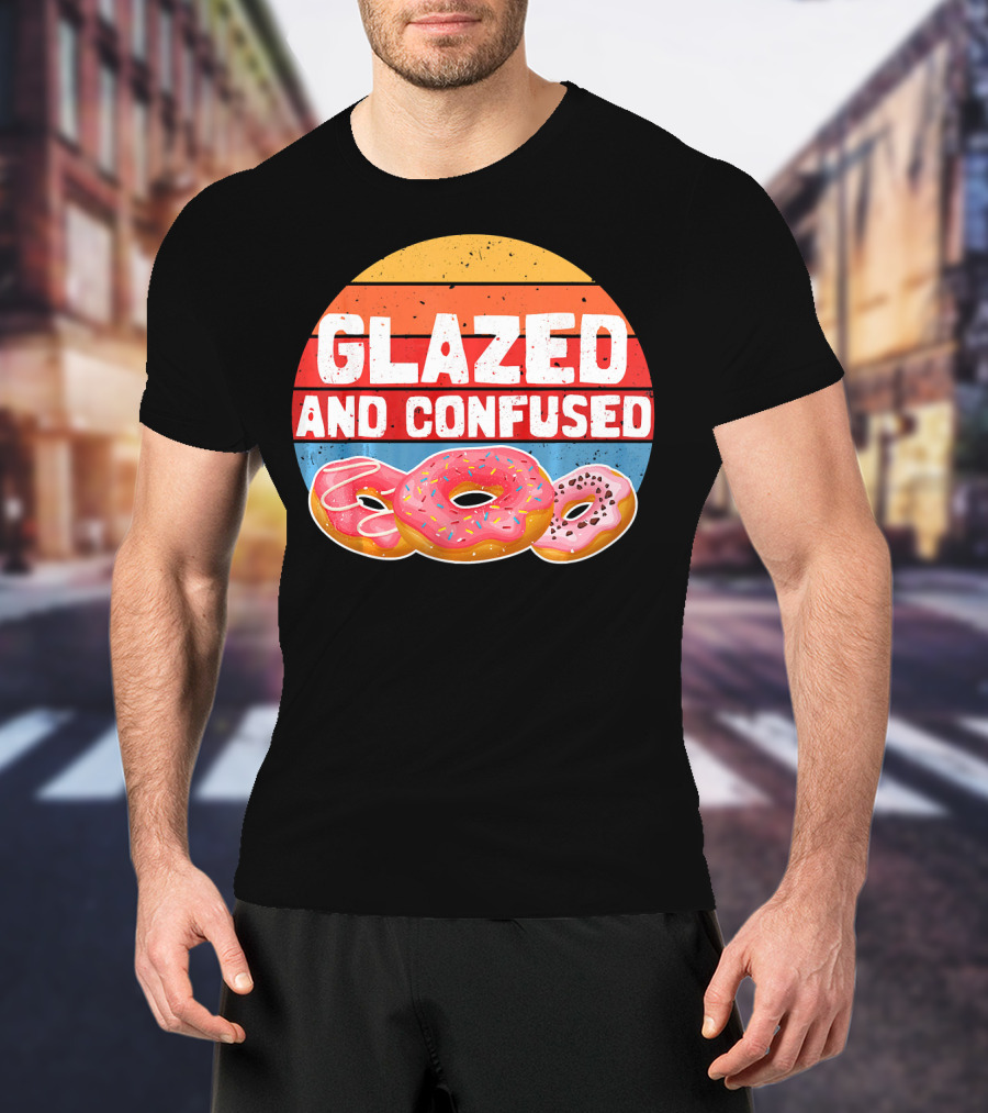 Glazed And Confused Funny Donut Retro Sunset Circle T-Shirt
