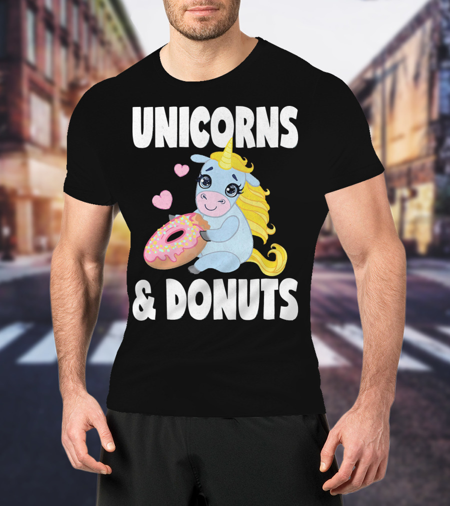 Unicorns And Donuts Cute Vintage Donuts Hearts T-Shirt