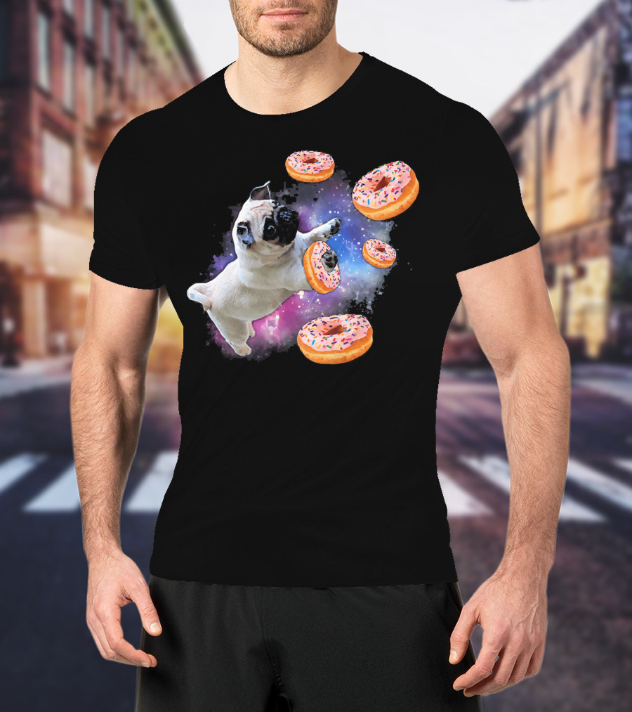 Funny Pug Donut Galaxy Space Dog Adventure T-Shirt