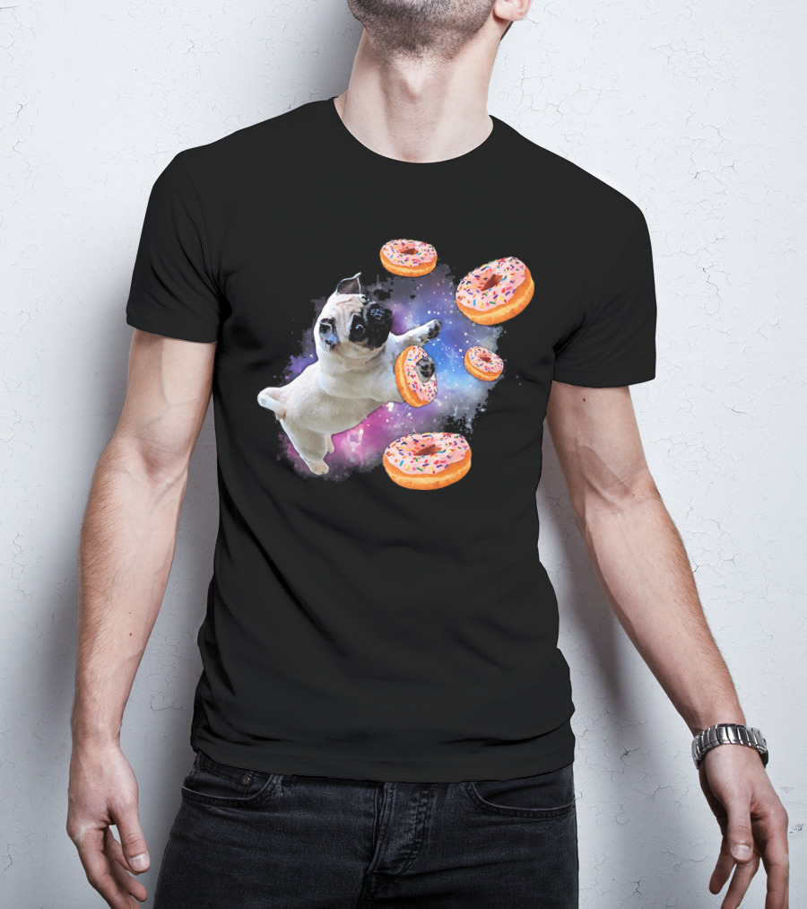 Funny Pug Donut Galaxy Space Dog Adventure T-Shirt