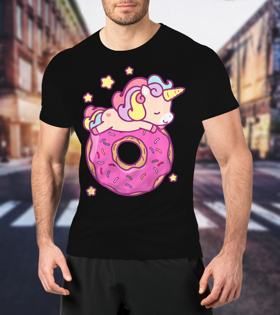 Cute Unicorn Donut Girls Kids Donut Day Sleepy Starry Sprinkle Delight T-Shirt