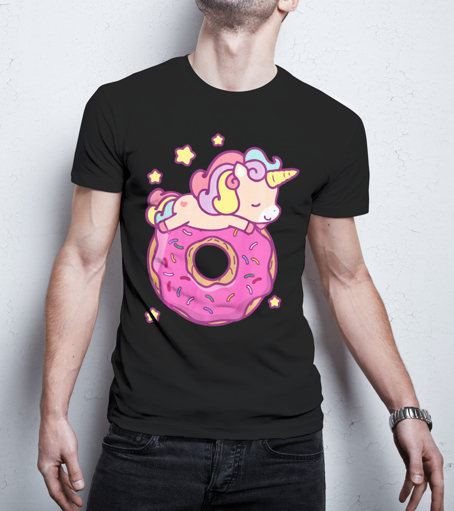Cute Unicorn Donut Girls Kids Donut Day Sleepy Starry Sprinkle Delight T-Shirt