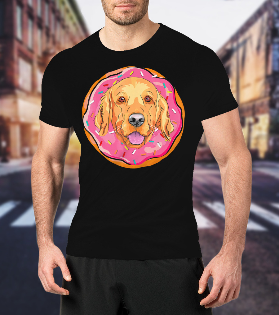 Funny Golden Retriever Donut Dog Face T-Shirt