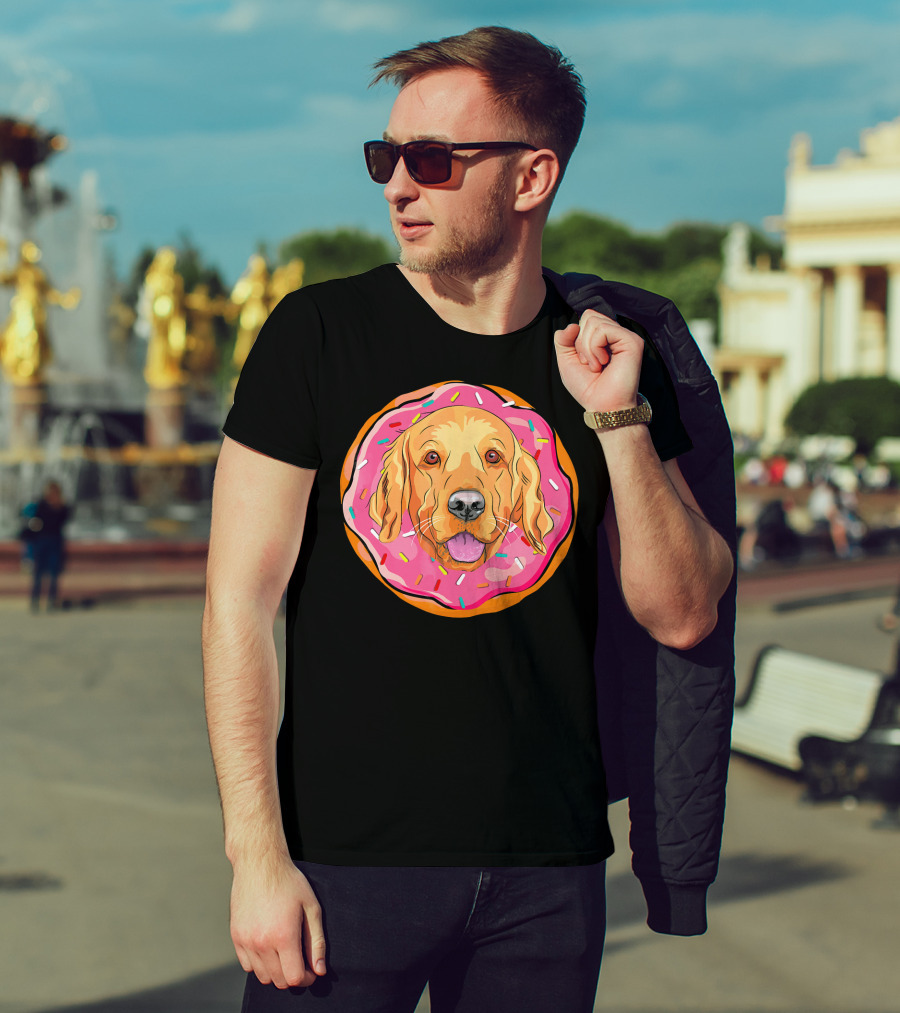 Funny Golden Retriever Donut Dog Face T-Shirt
