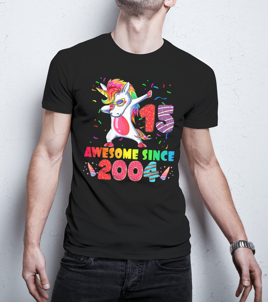 15 Awesome Dabbing Unicorn Donut Birthday 2004 T-Shirt