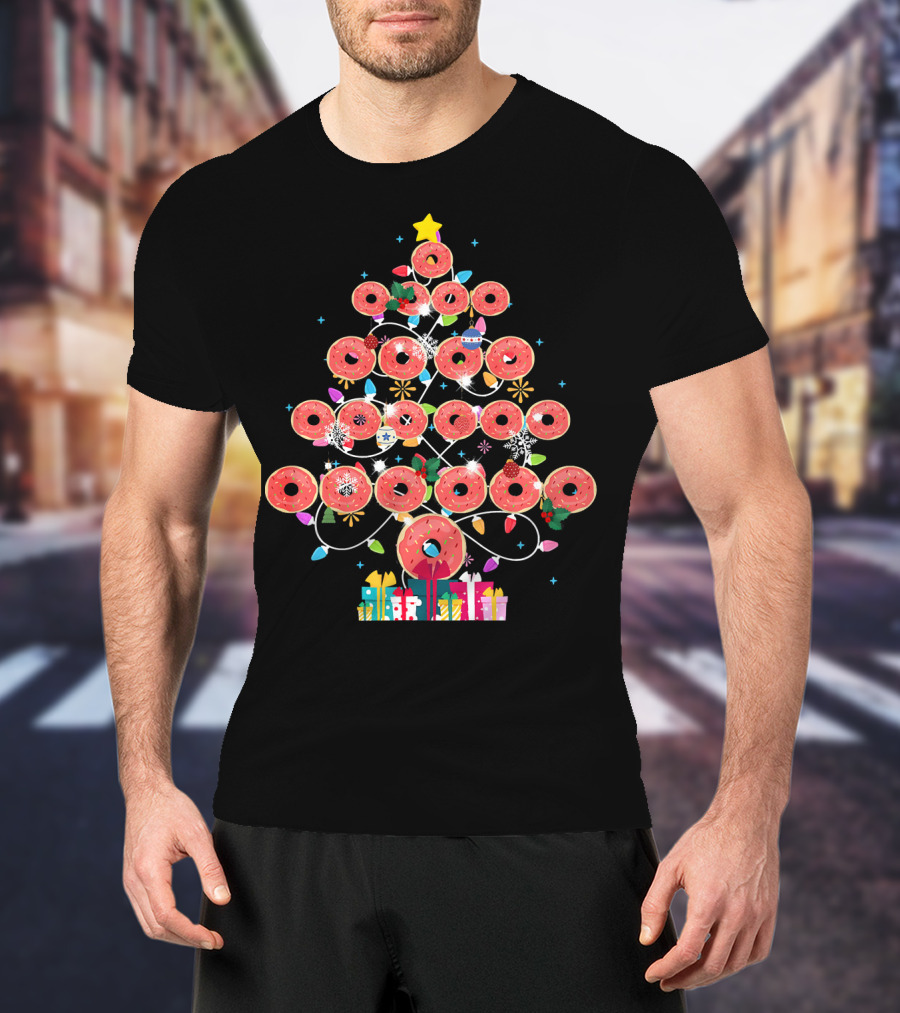 Donut Christmas Tree With Lights And Presents T-Shirt