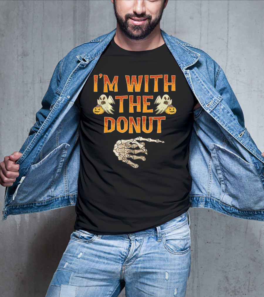 I'm With The Donut Halloween Ghosts Skeleton Hand Pumpkin T-Shirt