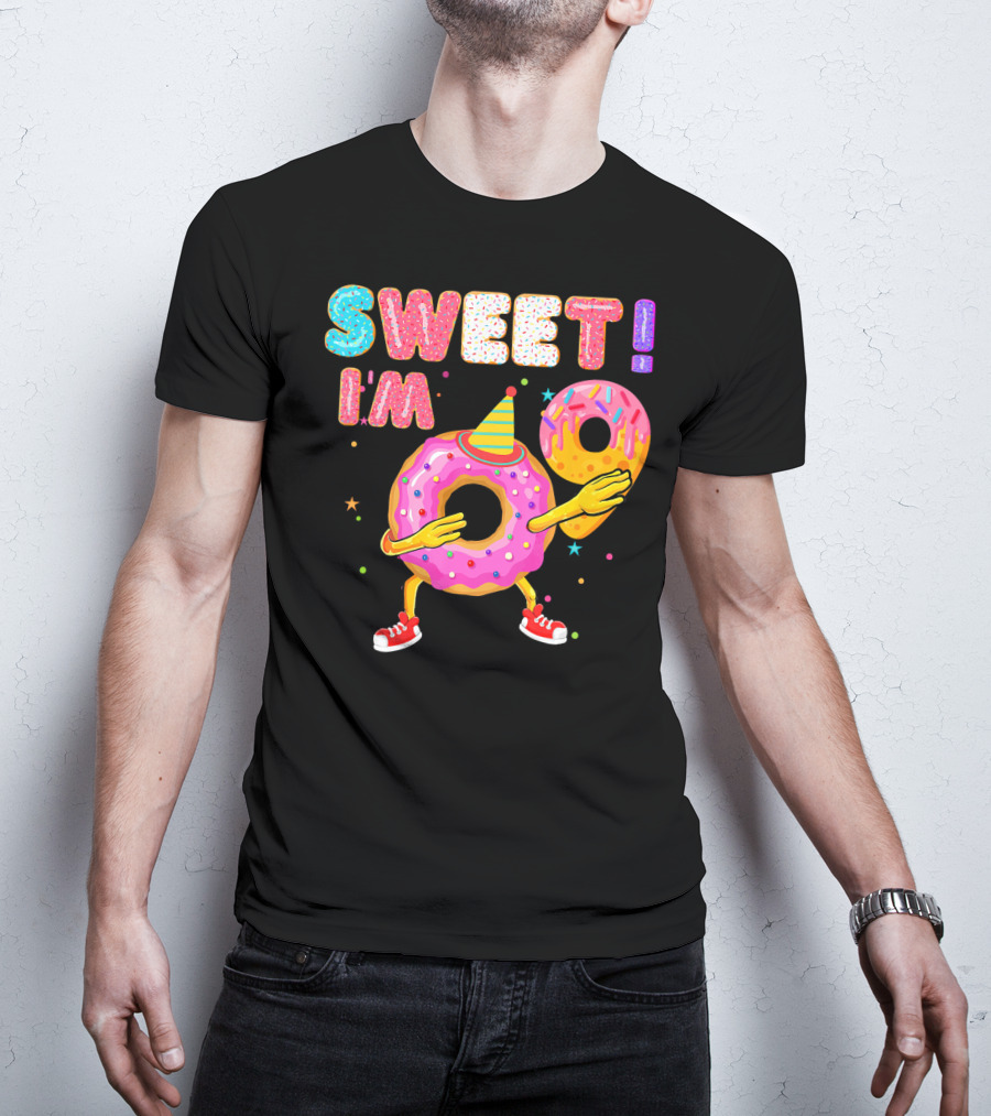 Sweet I'm 9 Years Old Birthday Donut With Sprinkles And Party Hat T-Shirt
