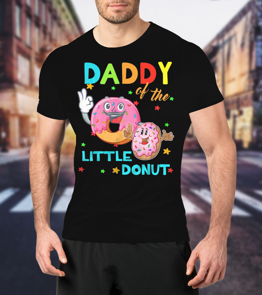 Daddy Of The Little Donut Birthday Celebration With Colorful Cartoon Donuts T-Shirt