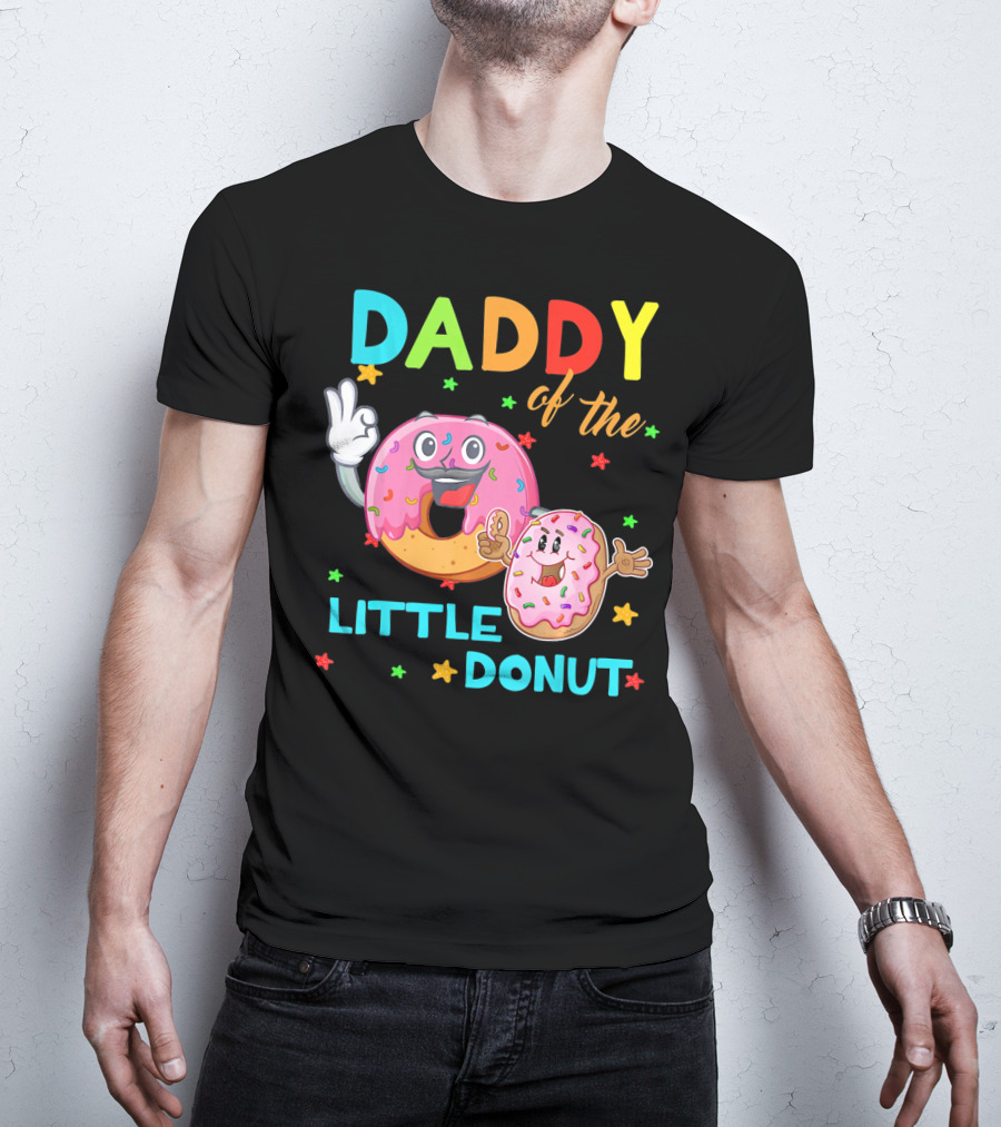 Daddy Of The Little Donut Birthday Celebration With Colorful Cartoon Donuts T-Shirt
