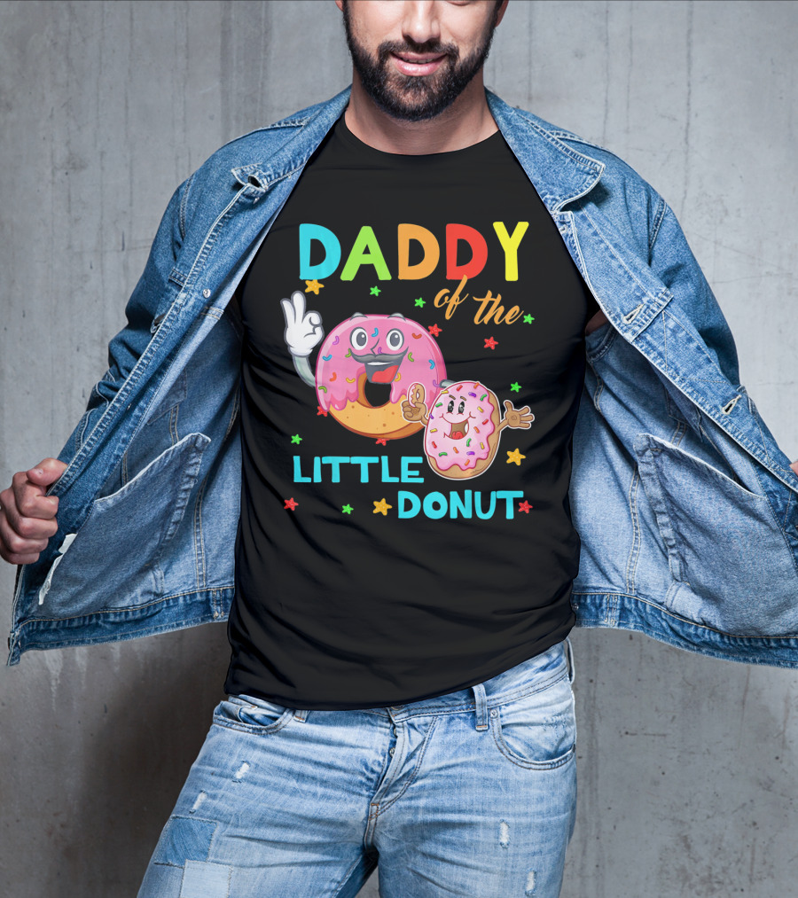Daddy Of The Little Donut Birthday Celebration With Colorful Cartoon Donuts T-Shirt