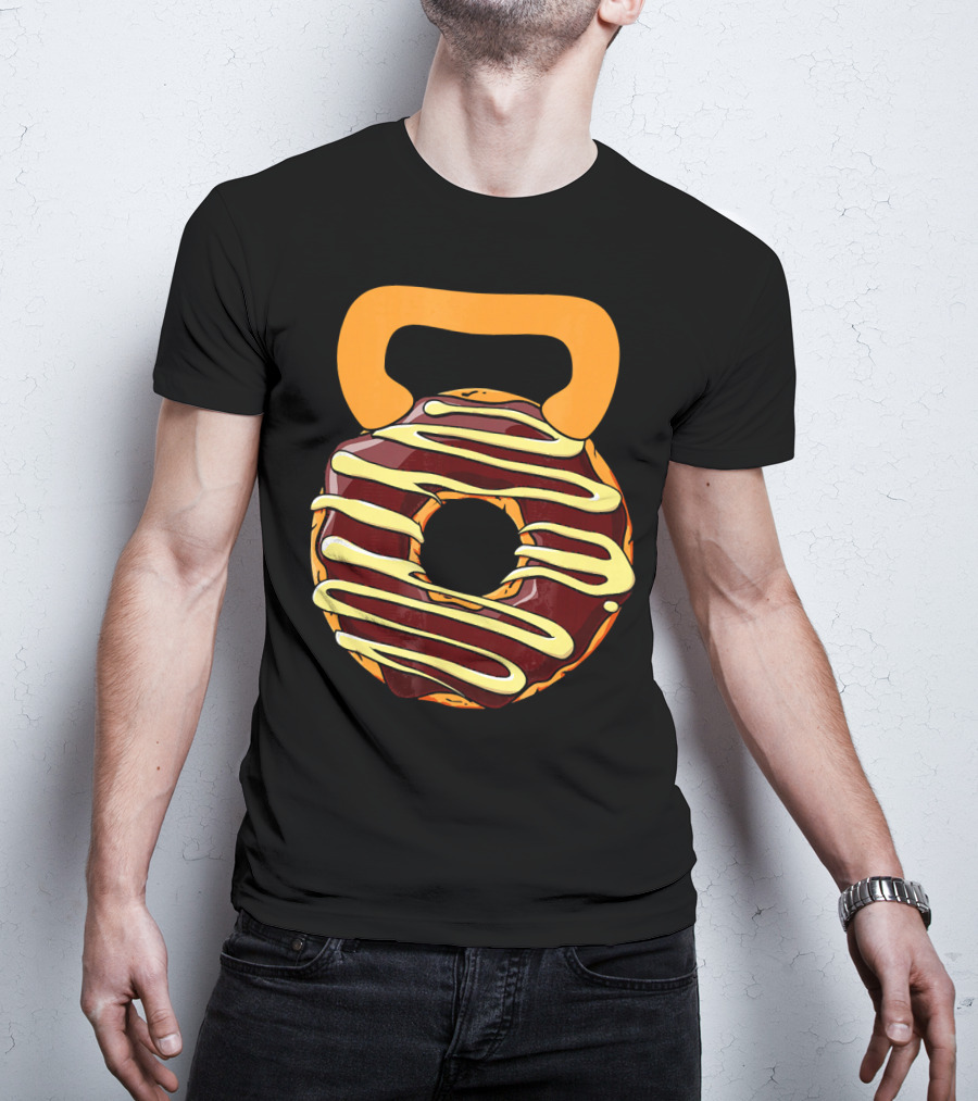Funny Donut Kettlebell Shape With Chocolate And Yellow Icing T-Shirt