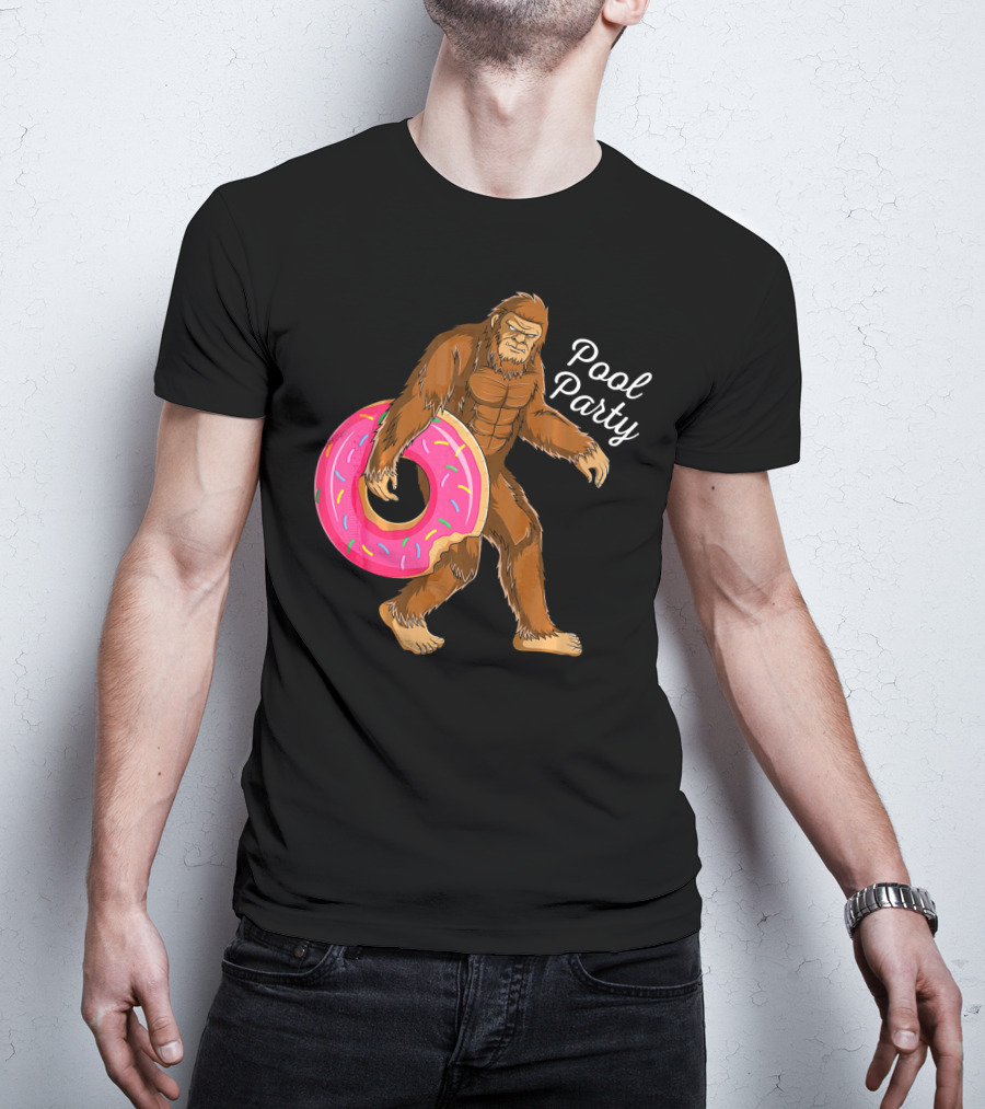 Pool Party Bigfoot Sasquatch With Donut Floaty T-Shirt