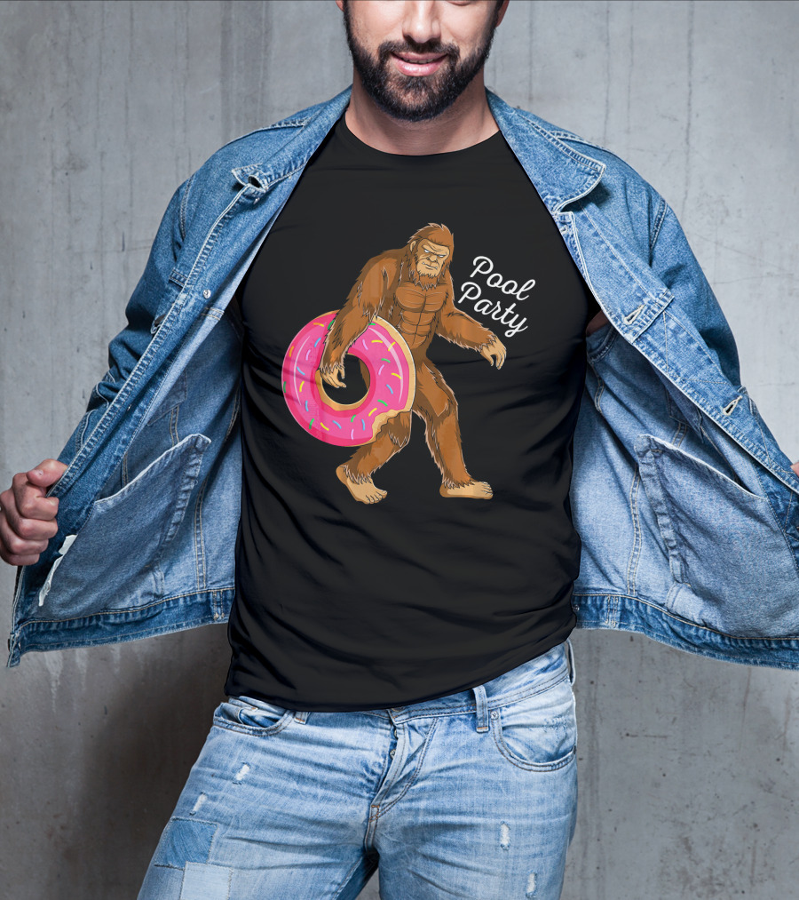 Pool Party Bigfoot Sasquatch With Donut Floaty T-Shirt