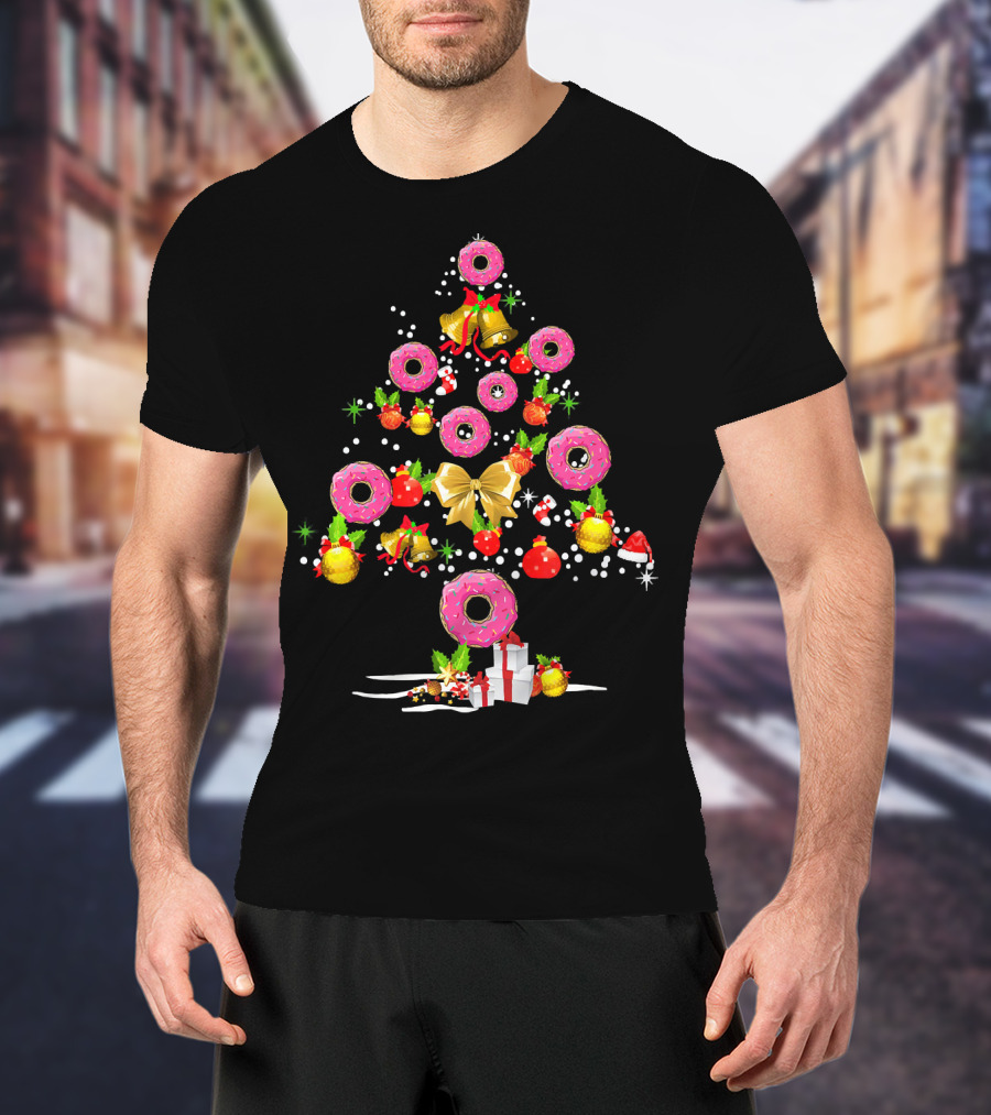 Donut Christmas Tree Merry Costume Featuring Festive Funny Holiday Elements T-Shirt