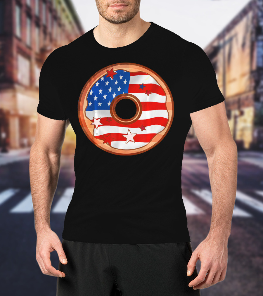 American Flag Donut USA Patriotic Doughnut T-Shirt