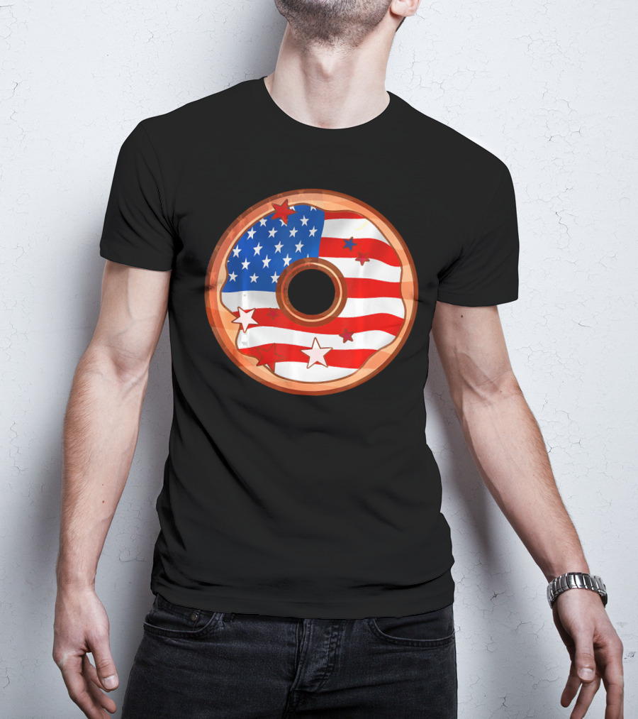 American Flag Donut USA Patriotic Doughnut T-Shirt