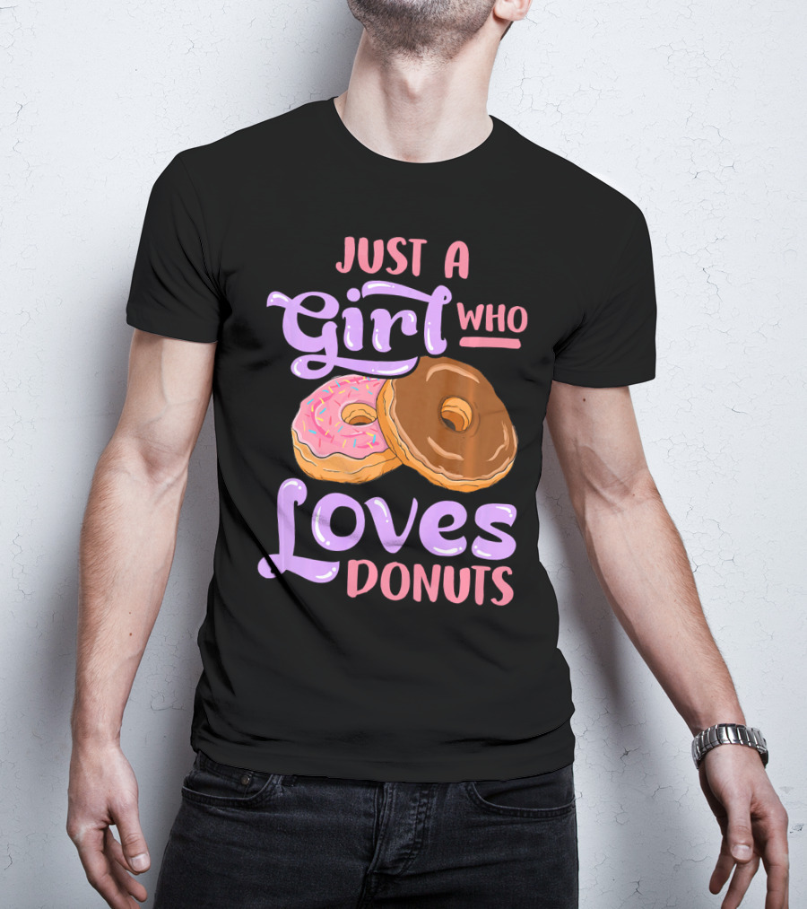 Just A Girl Who Loves Donuts Pink And Chocolate Dougnuts T-Shirt