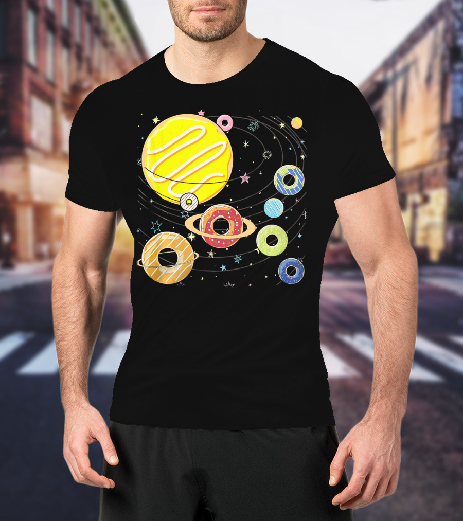 Galaxy Planets As Glazed Donuts Doughnuts With Stars T-Shirt