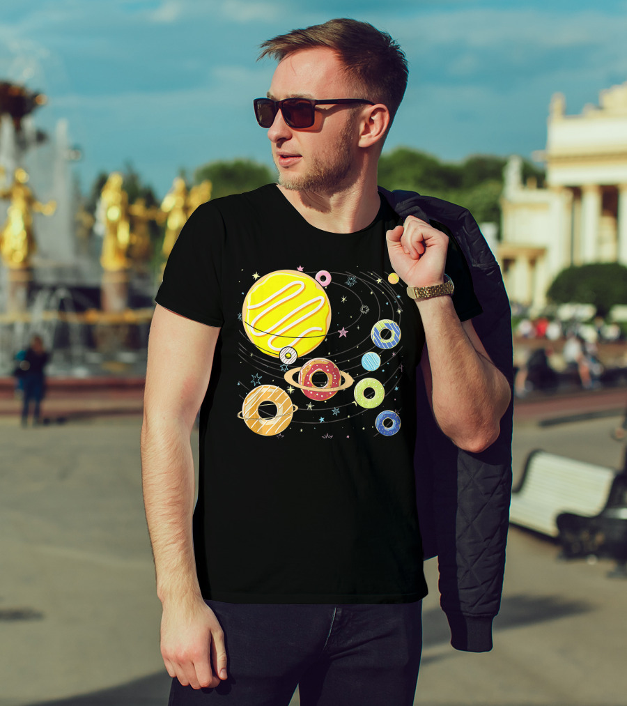 Galaxy Planets As Glazed Donuts Doughnuts With Stars T-Shirt