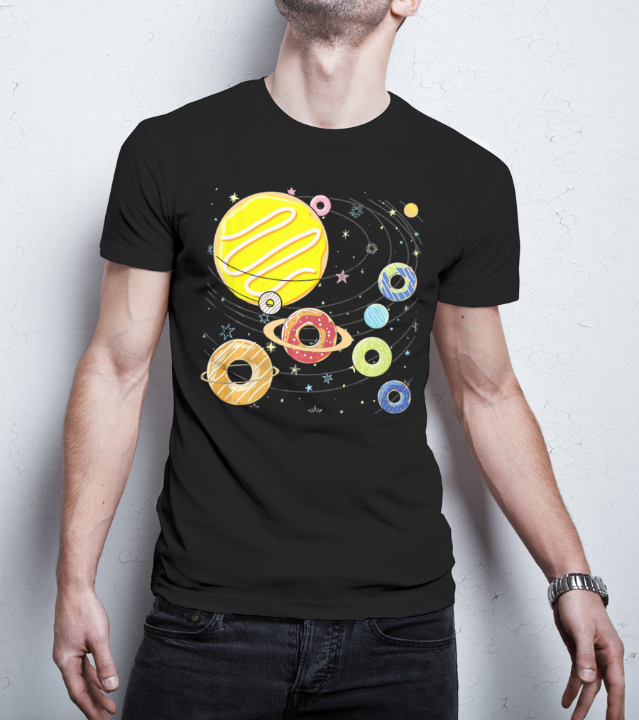 Galaxy Planets As Glazed Donuts Doughnuts With Stars T-Shirt