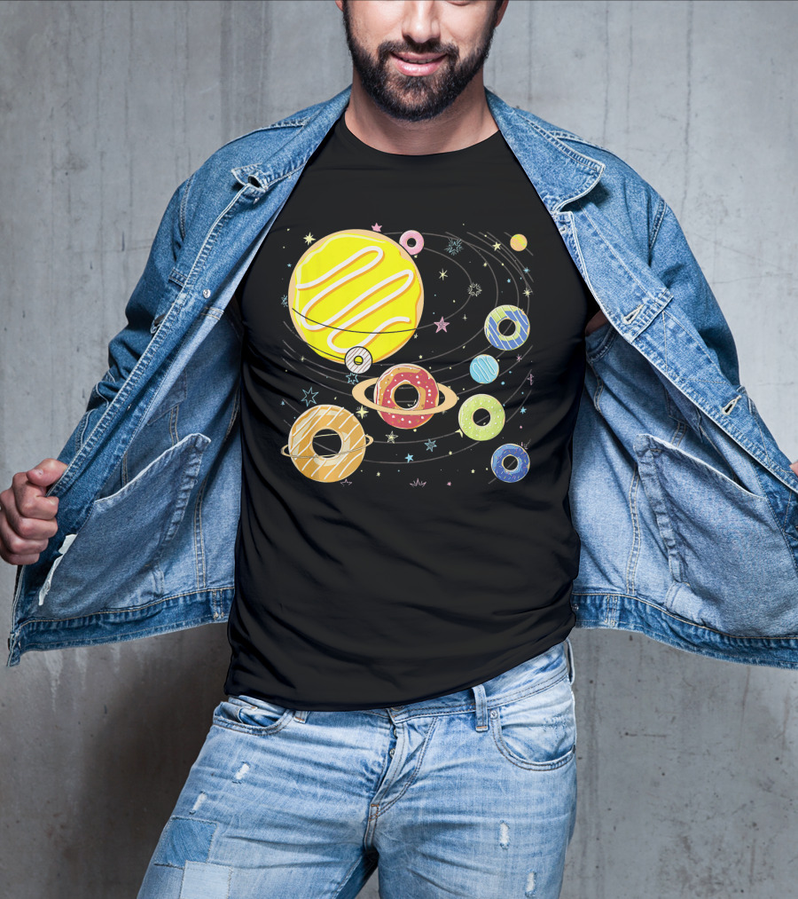 Galaxy Planets As Glazed Donuts Doughnuts With Stars T-Shirt