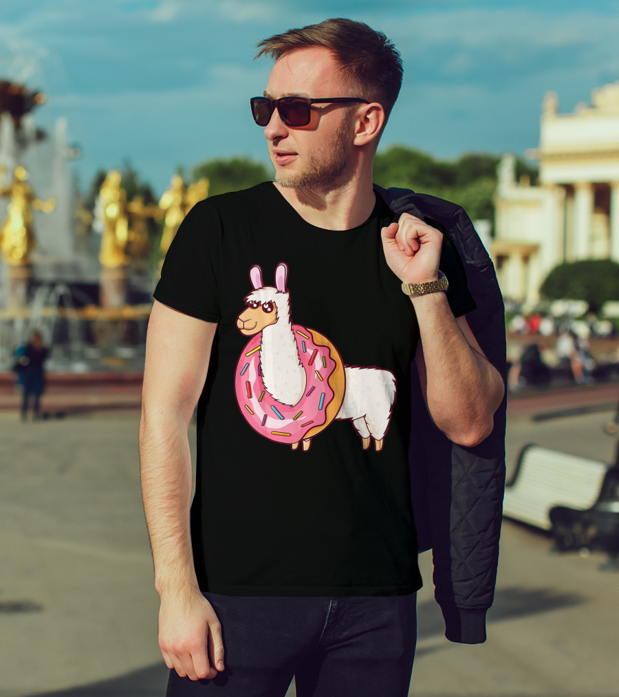 Cute Llama In A Sprinkled Donut Hole Alpaca T-Shirt