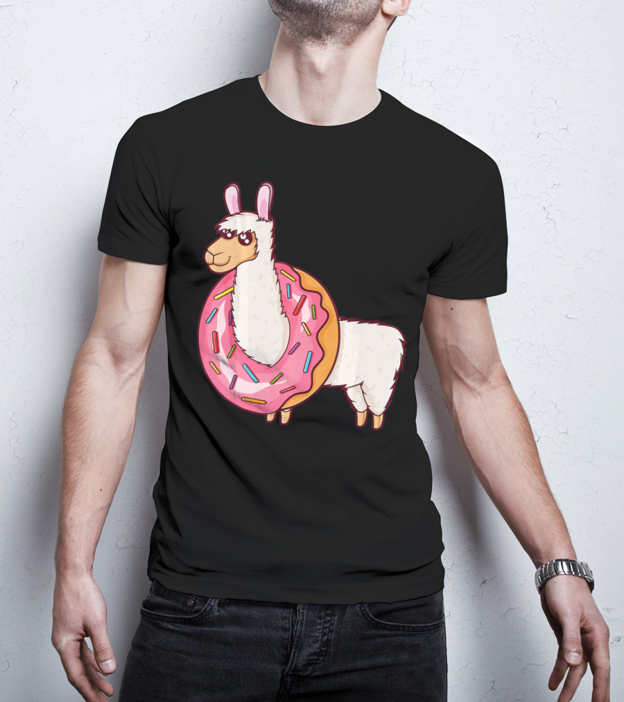 Cute Llama In A Sprinkled Donut Hole Alpaca T-Shirt