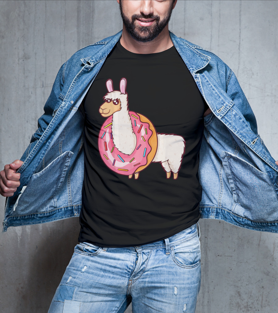 Cute Llama In A Sprinkled Donut Hole Alpaca T-Shirt