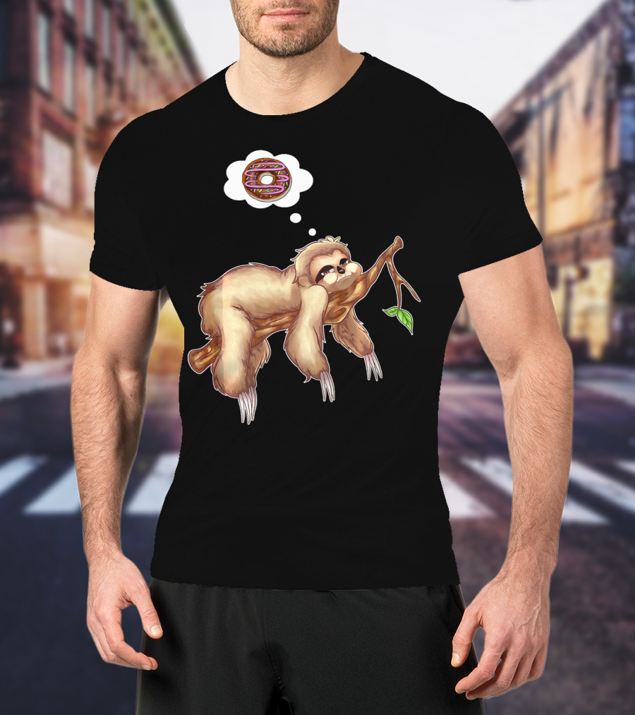 Lazy Sloth Dreaming Of Chocolate Donuts Sleepy Humor T-Shirt