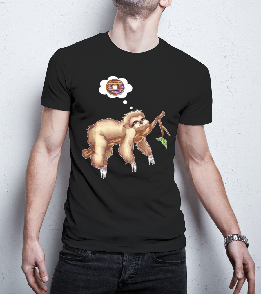 Lazy Sloth Dreaming Of Chocolate Donuts Sleepy Humor T-Shirt