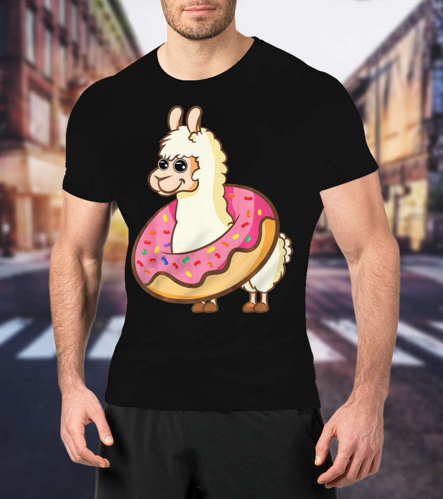 Cute Funny Llama With Sprinkled Donut Tube T-Shirt