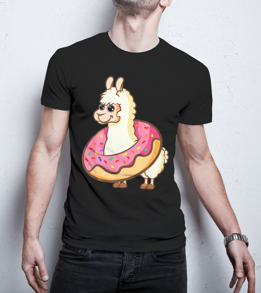 Cute Funny Llama With Sprinkled Donut Tube T-Shirt