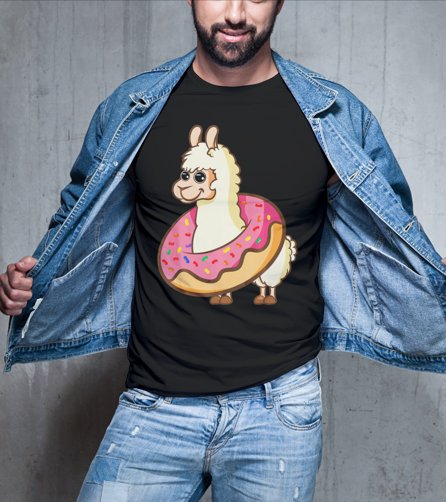Cute Funny Llama With Sprinkled Donut Tube T-Shirt