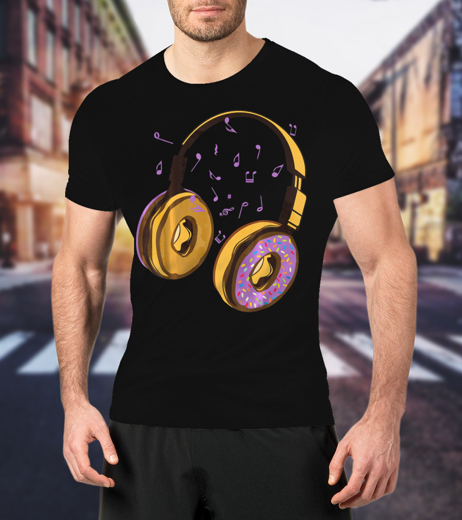 Headphones Donuts With Music Notes Fun T-Shirt