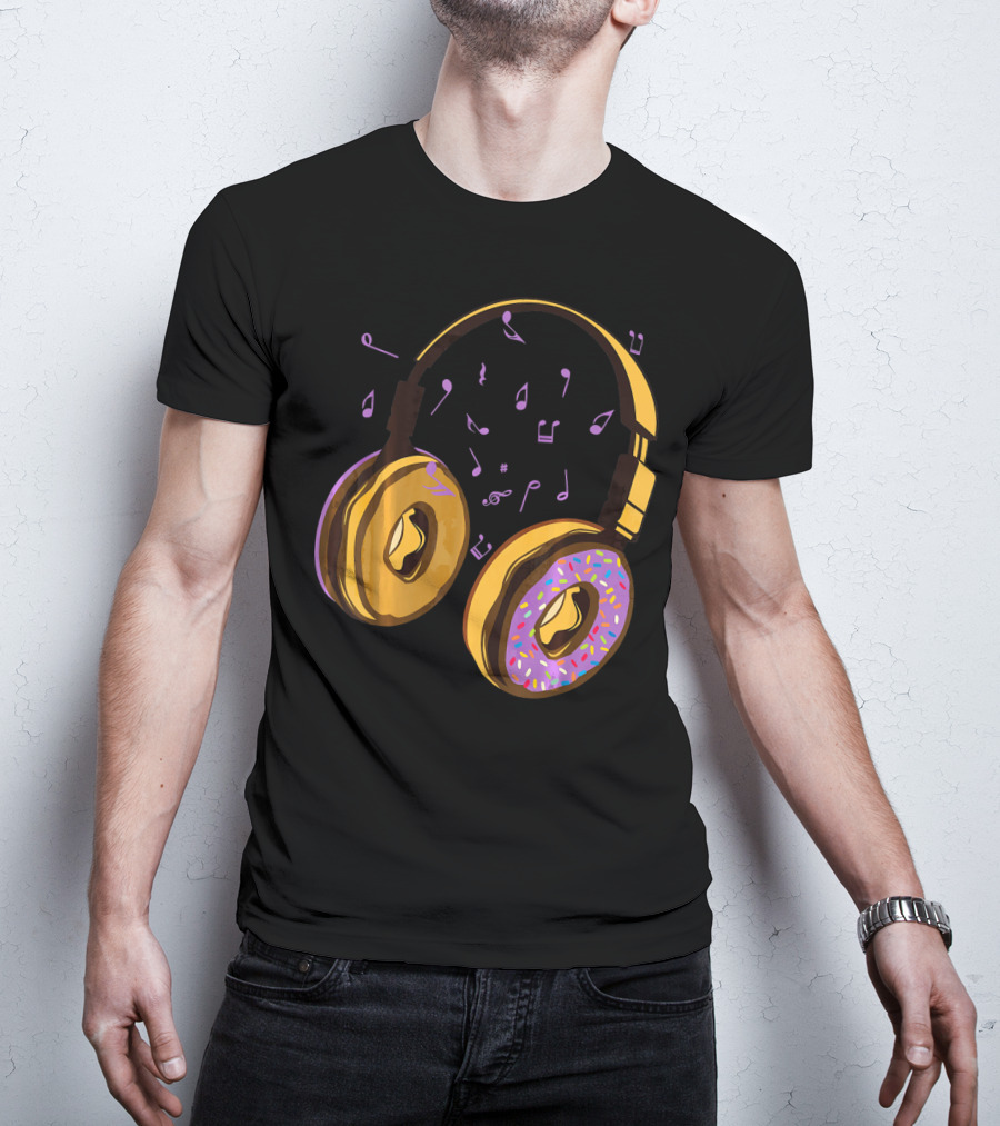 Headphones Donuts With Music Notes Fun T-Shirt