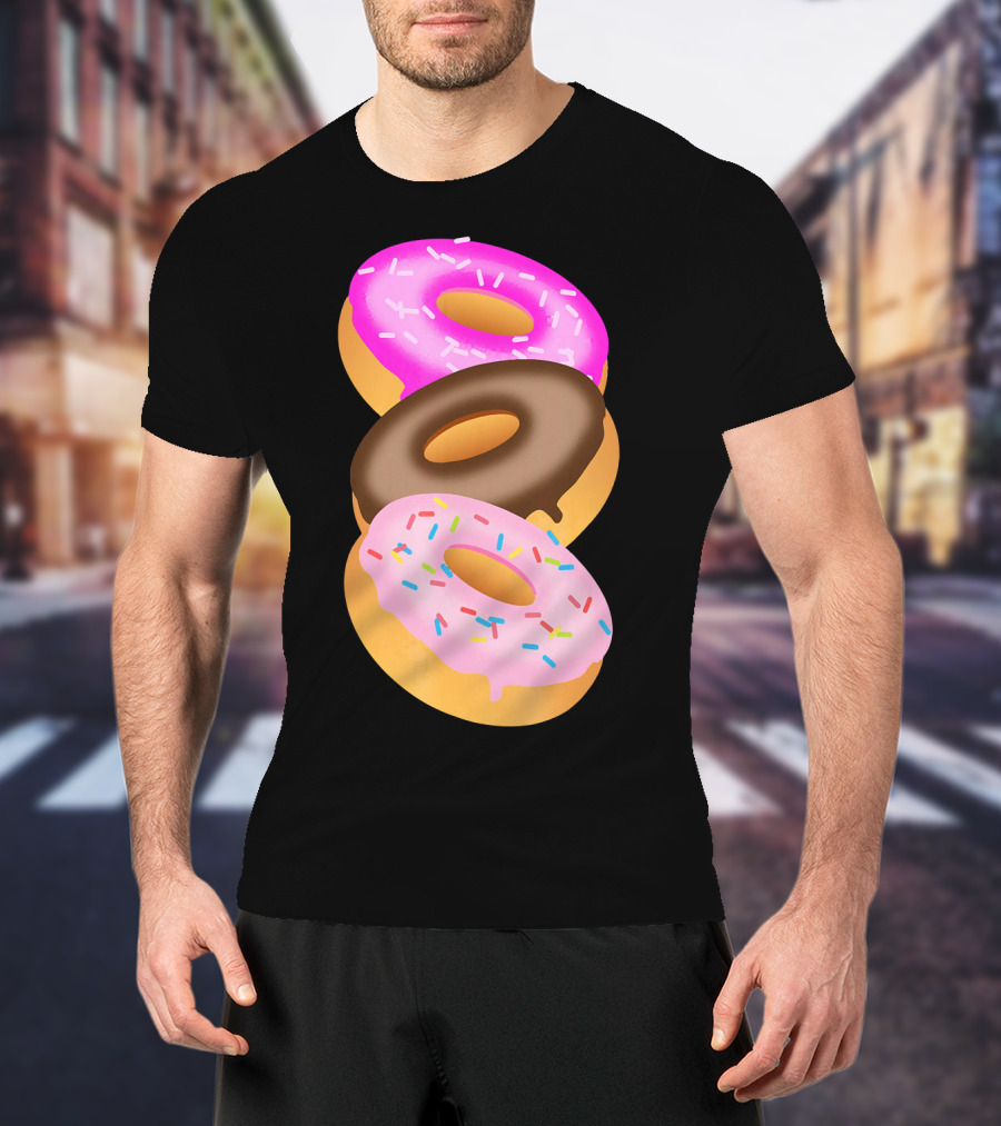 Donuts Doughnut Confection Pink Chocolate Frosted Doughnut Trio T-Shirt
