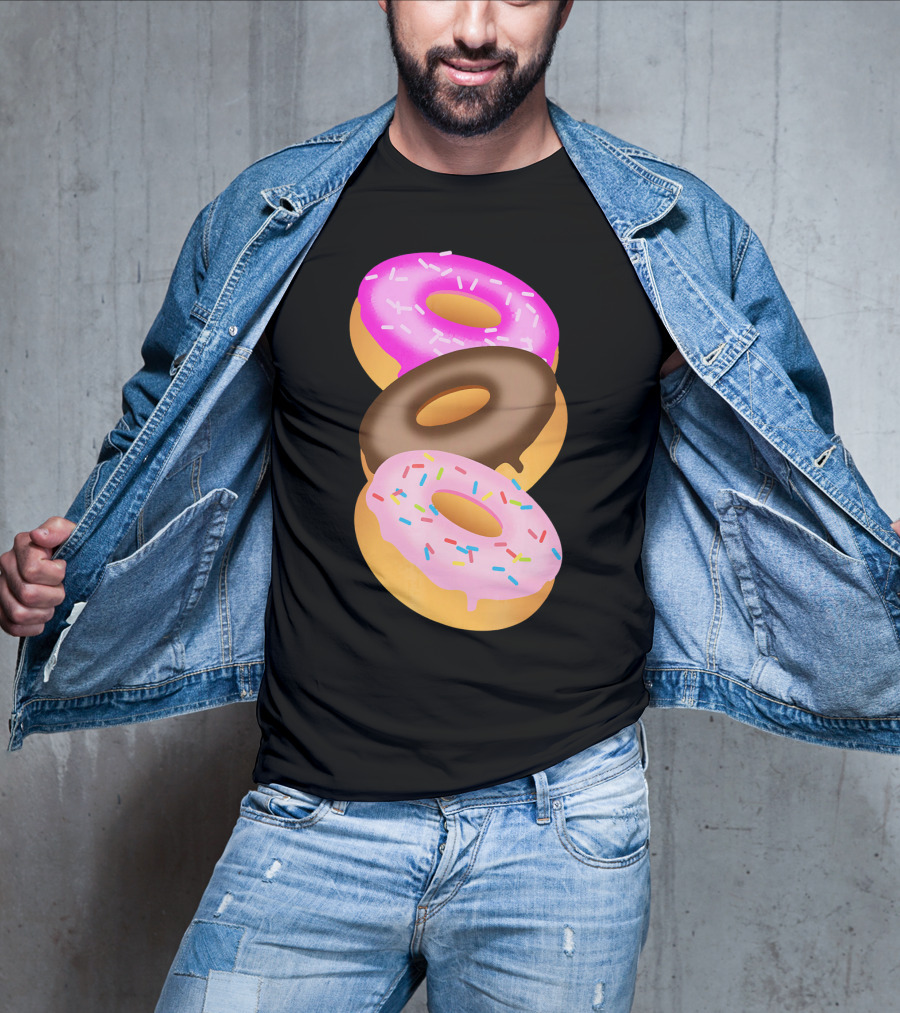 Donuts Doughnut Confection Pink Chocolate Frosted Doughnut Trio T-Shirt