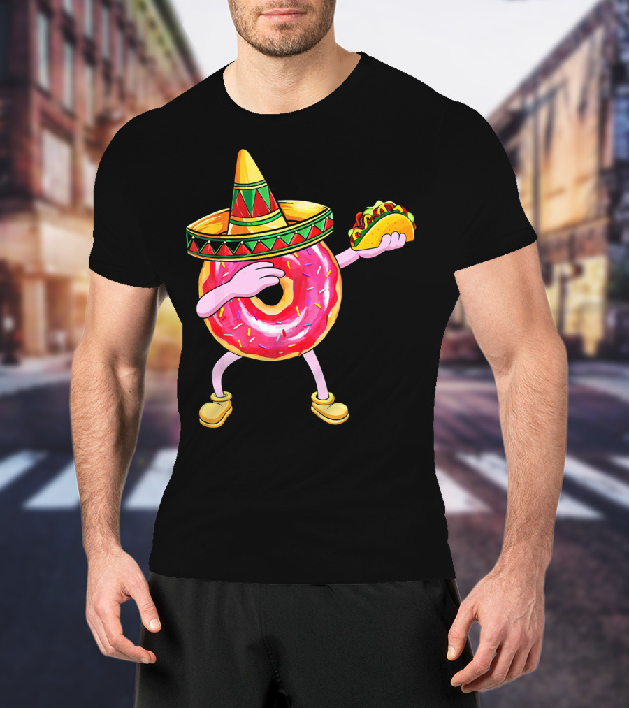 Fun Cinco De Mayo Dabbing Donut Sombrero Taco Party T-Shirt