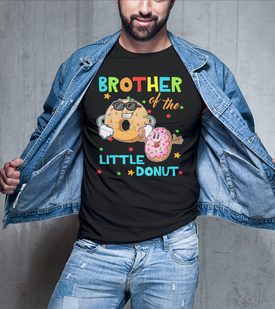 Brother Of The Little Donut With Colorful Stars And Happy Characters T-Shirt