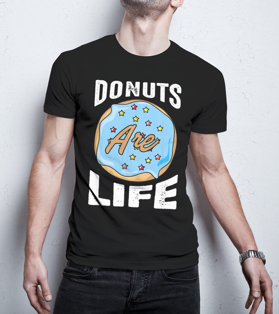 Donuts Are Life Blue Frosted Donut With Stars T-Shirt