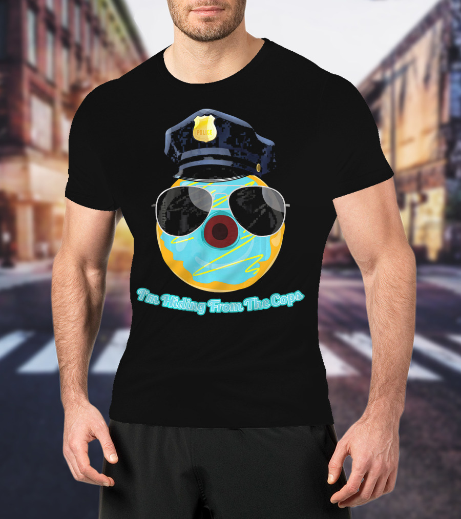I'm Hiding From The Cops Funny Donut Police Hat Sunglasses T-Shirt