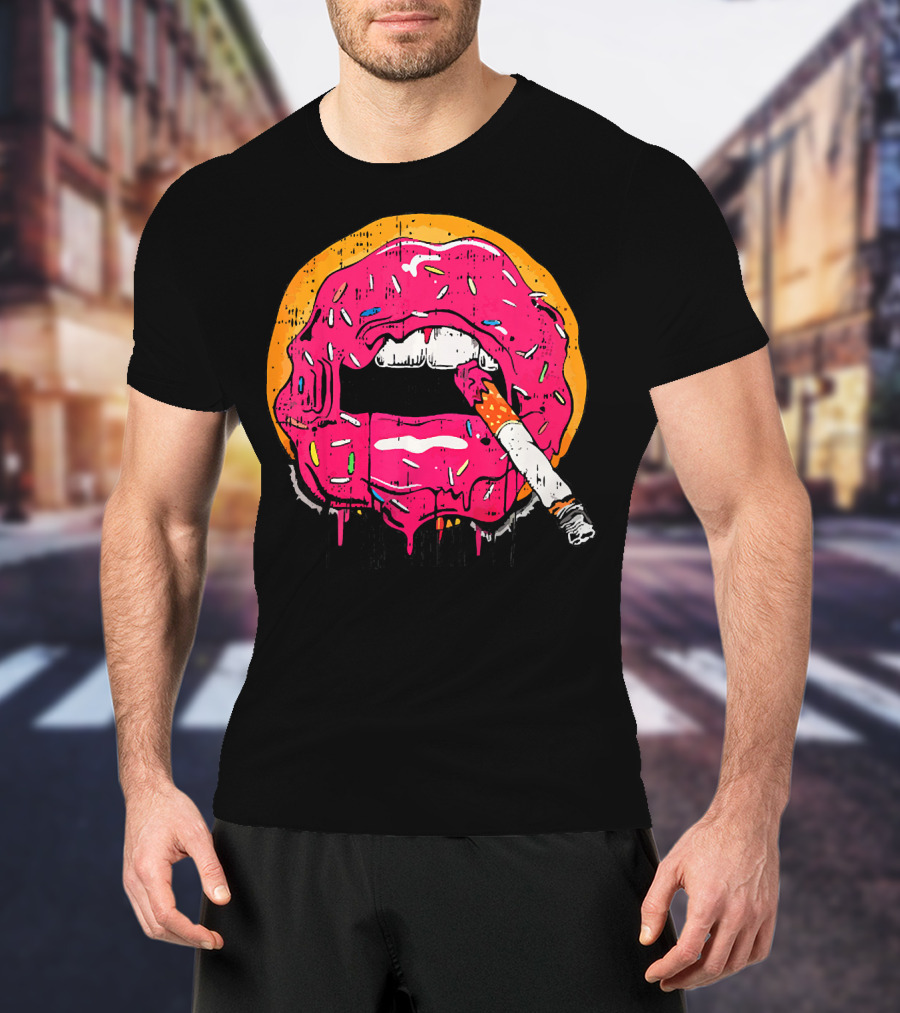 Donut Lips Cigarette Cool Sweet Doughnut T-Shirt