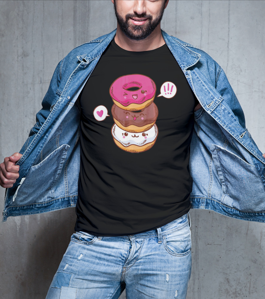 Kawaii Cheerleading Donut Stack With Cute Expressions And Heart Speech Bubbles T-Shirt