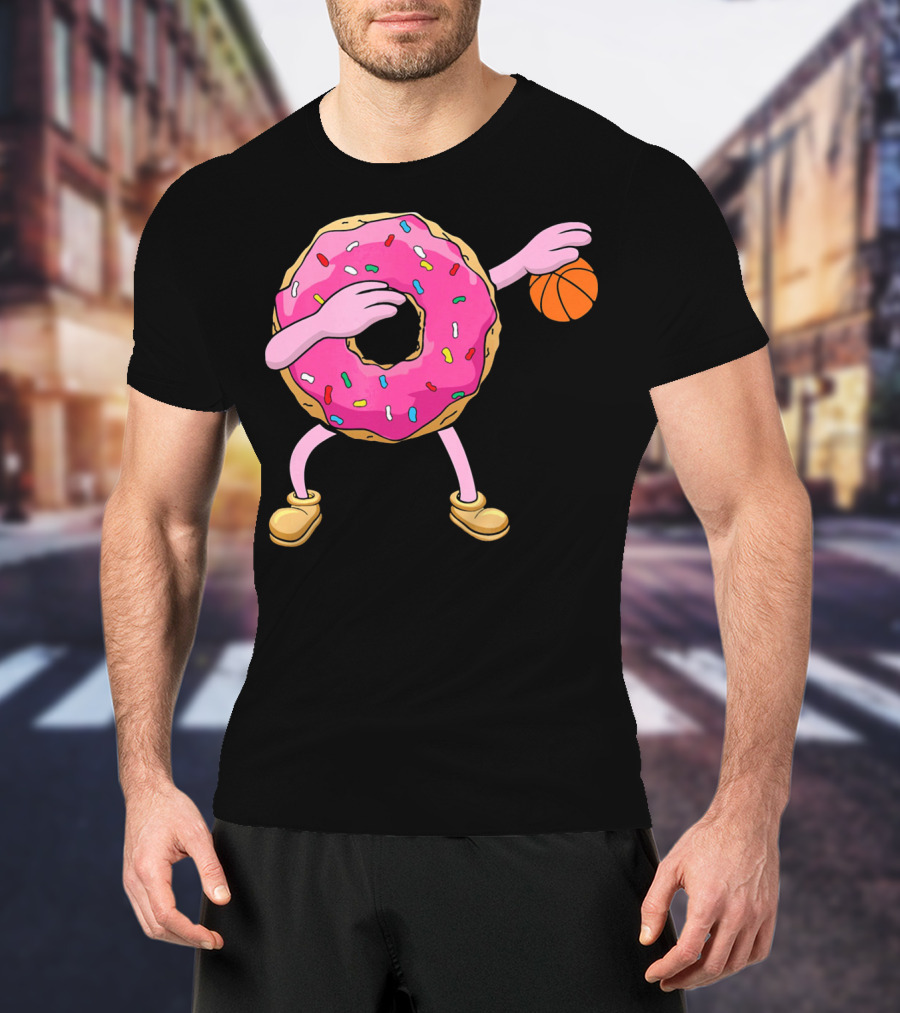 Dabbing Donut Donut Dab Basketball With Sprinkles And Pink Frosting T-Shirt