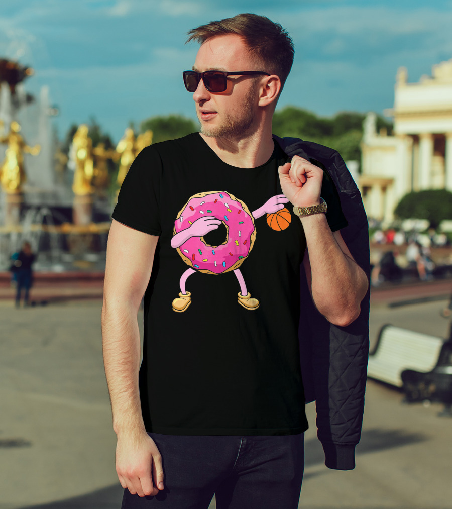 Dabbing Donut Donut Dab Basketball With Sprinkles And Pink Frosting T-Shirt