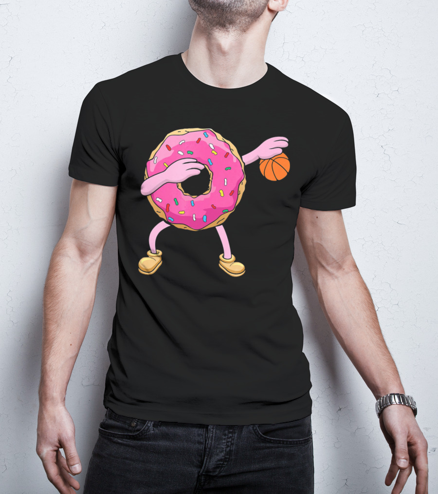 Dabbing Donut Donut Dab Basketball With Sprinkles And Pink Frosting T-Shirt