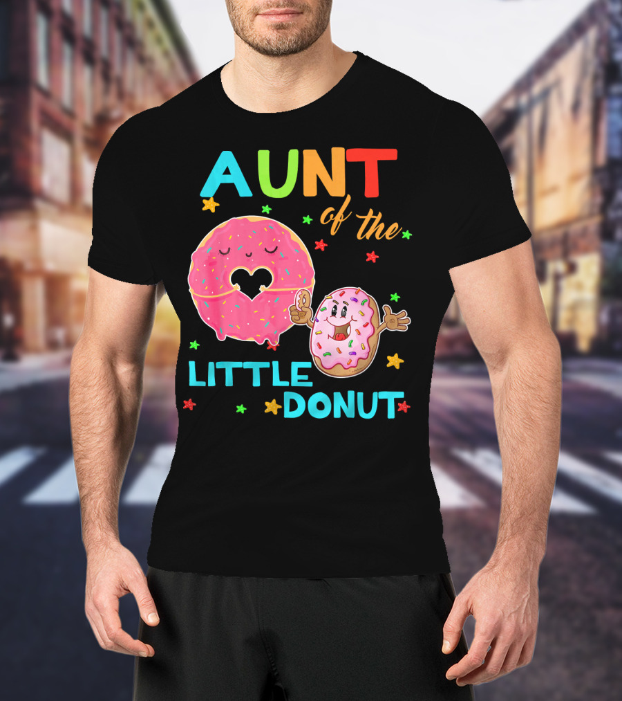Aunt Of The Little Donut Birthday Colorful Star Sprinkles T-Shirt