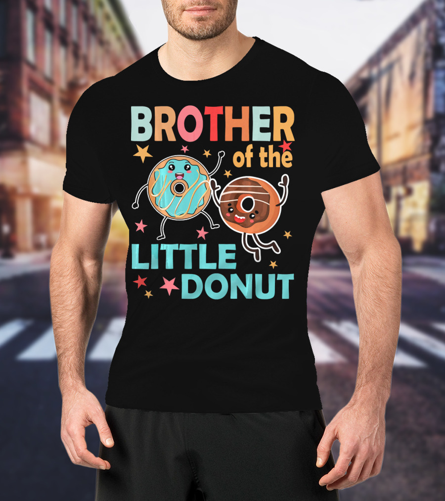 BROTHER OF THE LITTLE DONUT Cute Cartoon Characters With Stars And Sprinkles T-Shirt