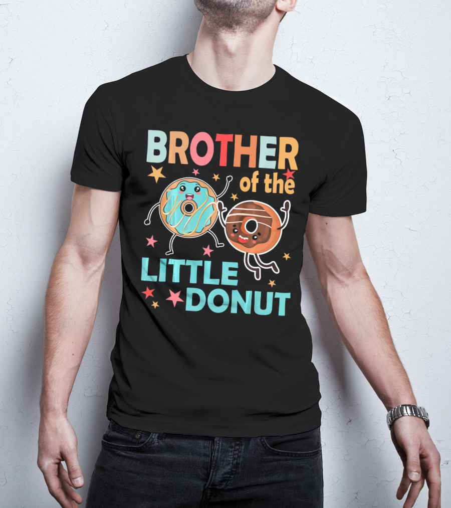 BROTHER OF THE LITTLE DONUT Cute Cartoon Characters With Stars And Sprinkles T-Shirt